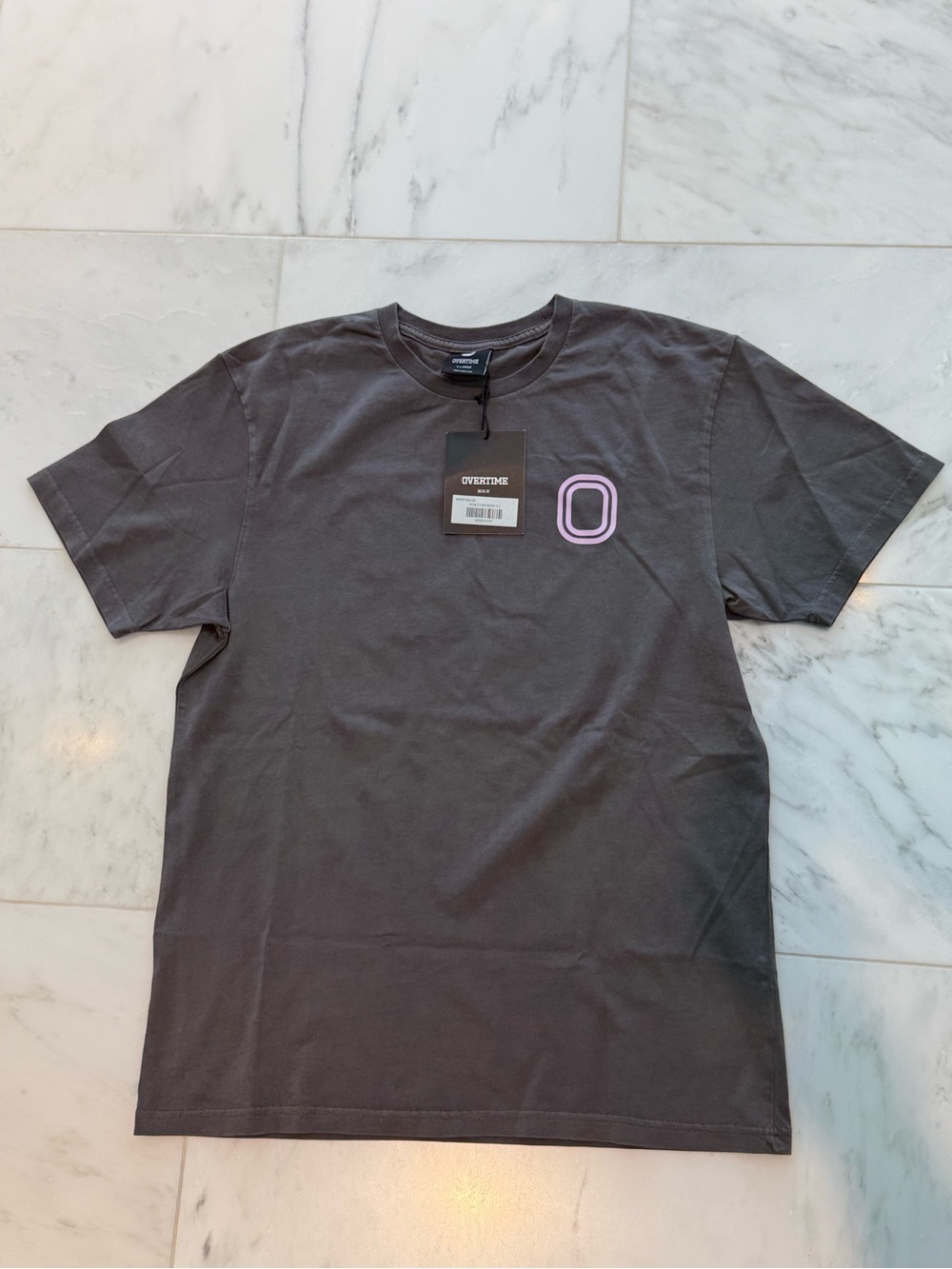 Overtime Youth Large Charcoal Crewneck T-Shirt with Pink O Logo NWT